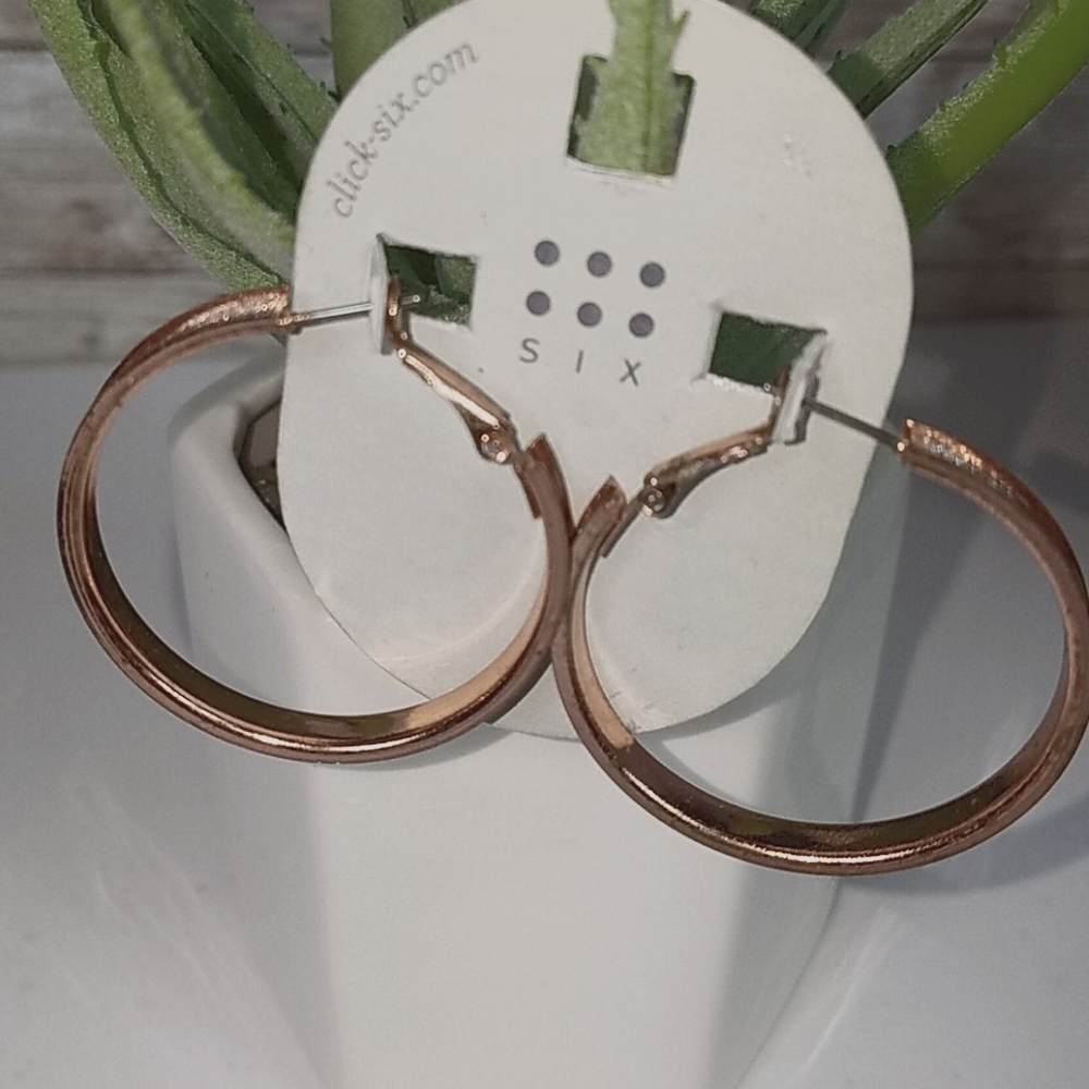 Six, Rose gold tone hoops, paves, pierced earrings - Picture 3 of 3